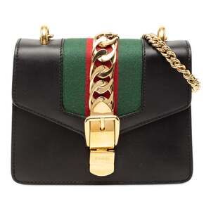 GUCCI Authentic Black Leather Sylvie Shoulder Bag